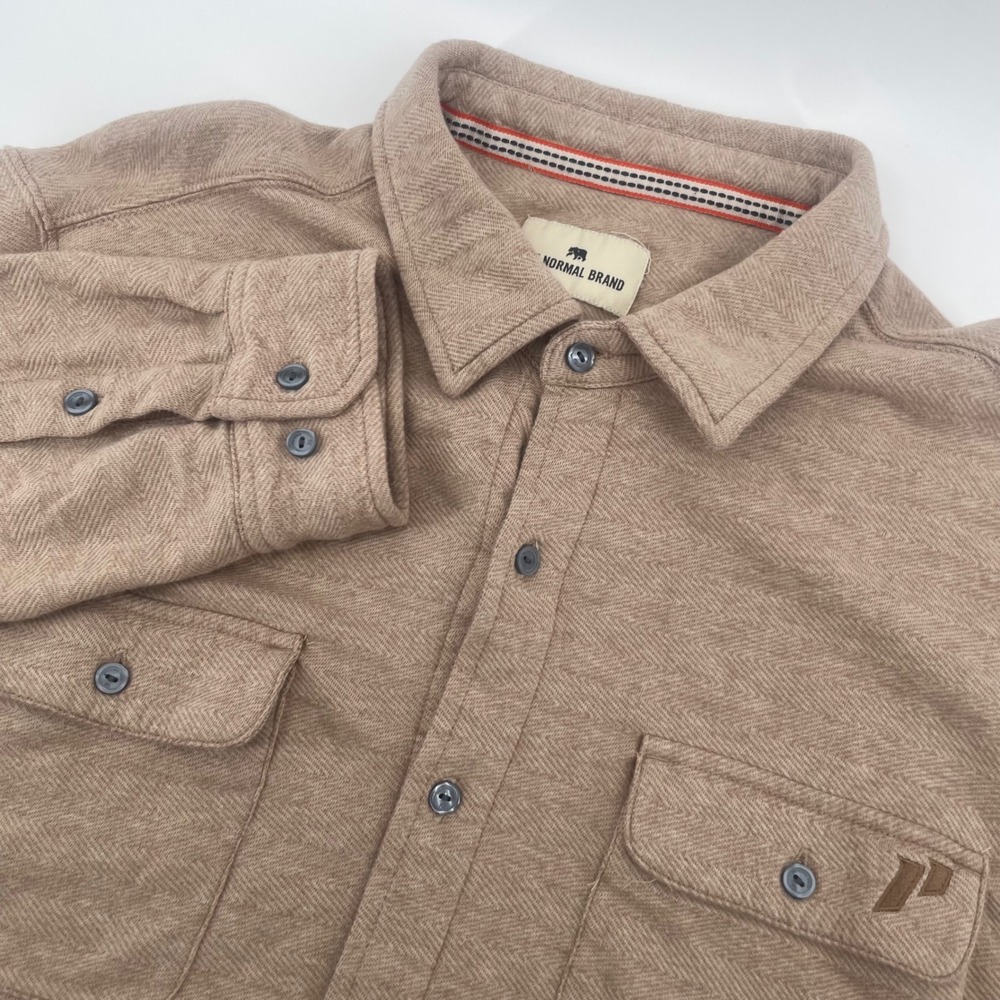The Normal Brand Shirt Mens S Tan Herringbone 1st Phorm Button Down Long Sleeve